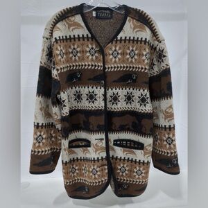 Tundra Canada, Women's Button-Up Knit Sweater with Nature Pattern - Size S/P
